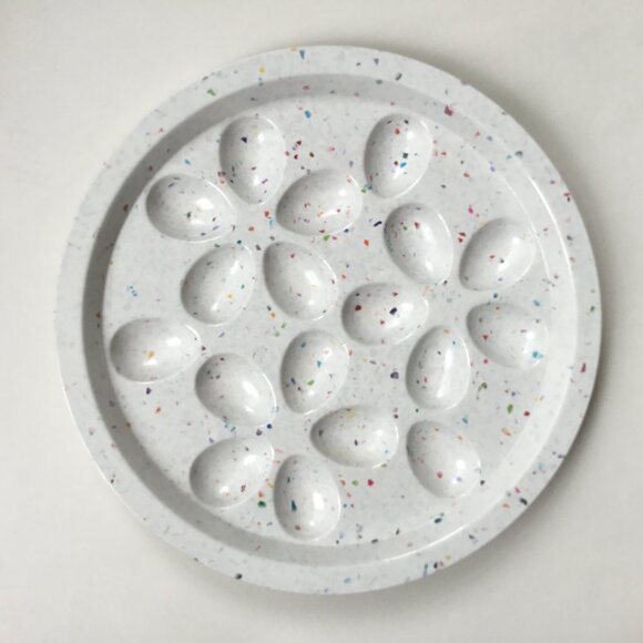 Zak! Designs Confetti Melamine Plastic White Deviled Egg Round Circle Plate Tray - Picture 5 of 5